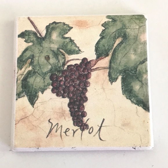 Coasters Set of 4 Stone Wine Themed Merlot Zinfandel Chardonnay Pinot 4” - Picture 3 of 9